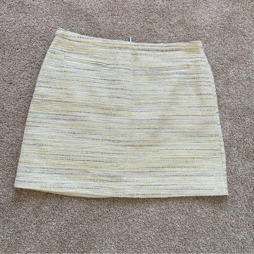 Promod Bouclé Tweed A-Lin Mini Skirt Yellow Sz 10 Parisian chic coquette capsule